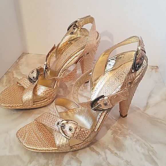 Luciano Barachini Gold Snakeskin Sandals Sz 40 - Picture 7 of 8